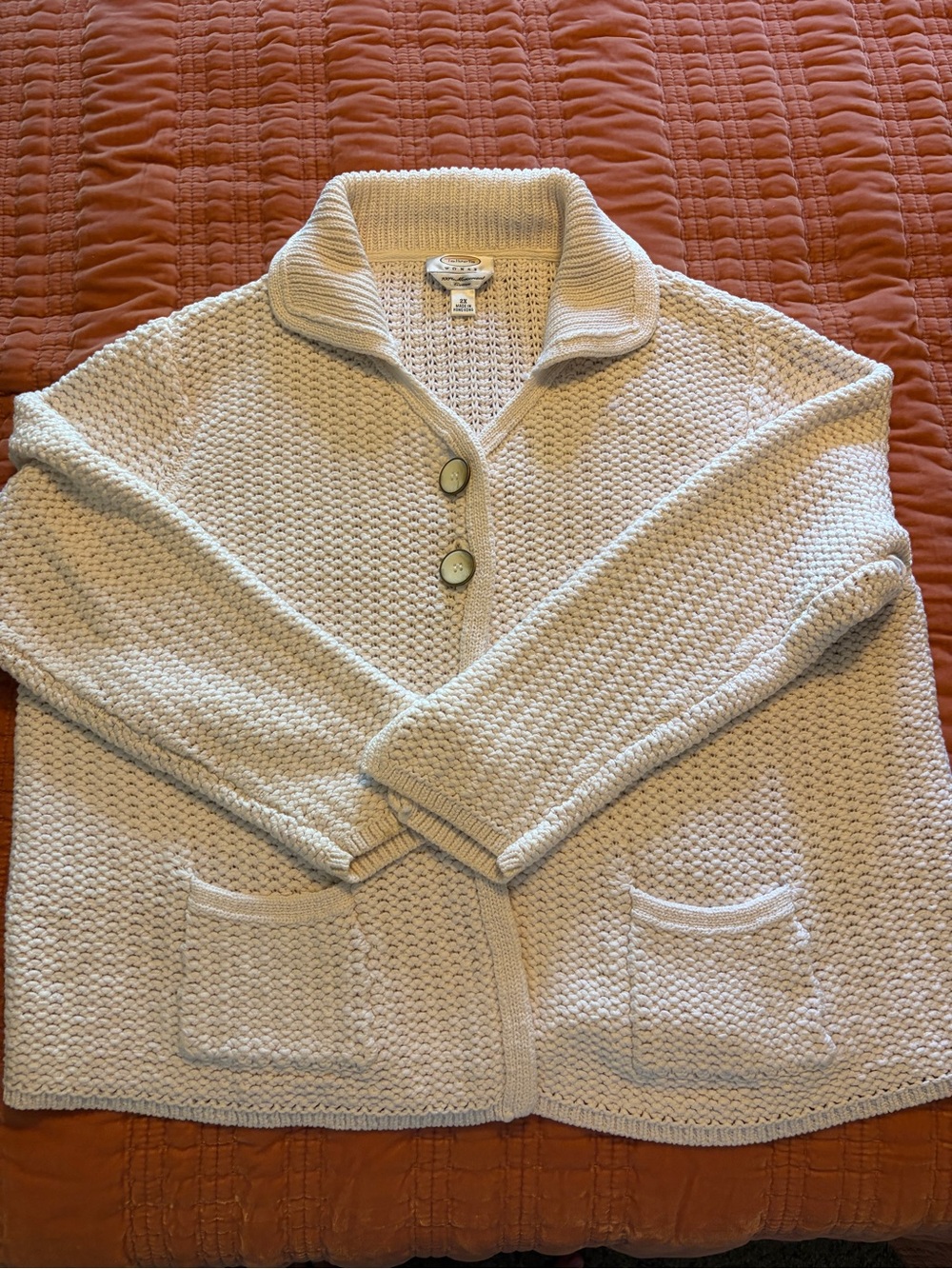 Talbots Cream Textured Button-Front Cardigan